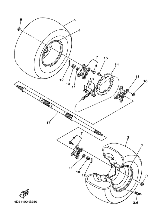 Yamaha 94110-09033 Tire (At19X10-9 Di-K502A T/L N — shown on the Rear Wheel parts diagram