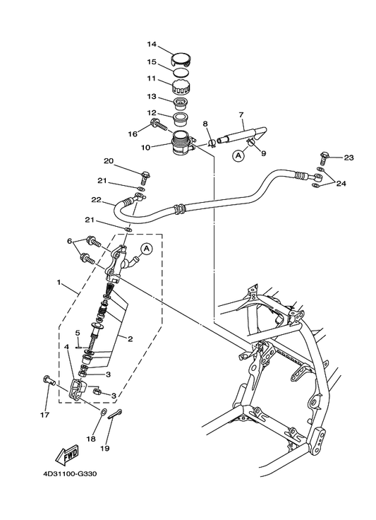 Yamaha 4D3-25874-00 Hose, Brake — shown on the Rear Master Cylinder parts diagram
