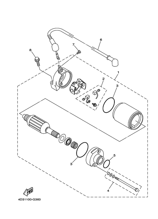 Yamaha 5HP-81828-00 . Bolt 2 — shown on the Starting Motor parts diagram