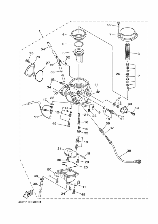 Yamaha 4D3-14901-10 Carburetor Assy 1 — shown on the Carburetor parts diagram
