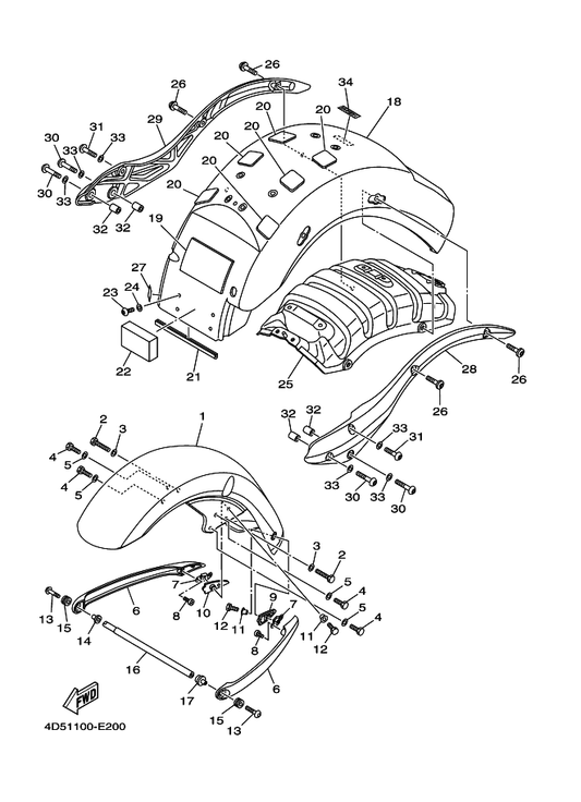 Yamaha 1D7-21613-30 Stay, Fender 1 — shown on the Fender parts diagram