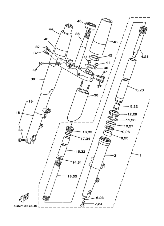 Yamaha 1D7-23141-00 . Spring, Front Fork — shown on the Front Fork parts diagram