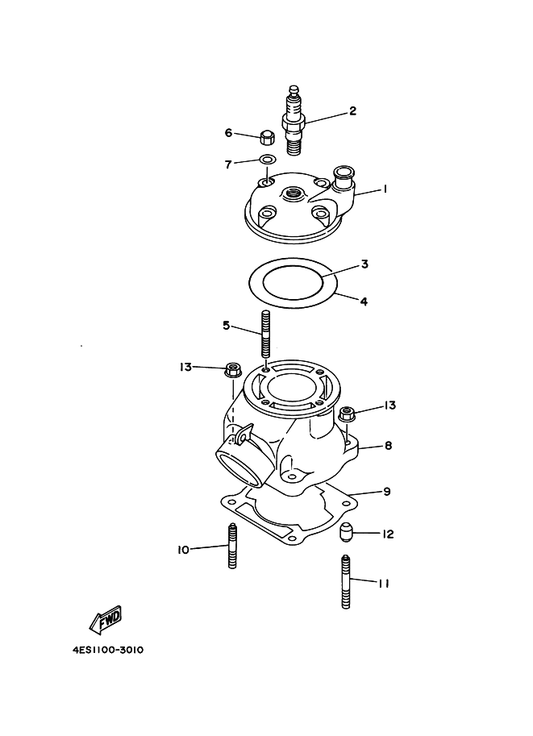 Yamaha 4ES-11351-00 Gasket, Cylinder — shown on the Cylinder parts diagram