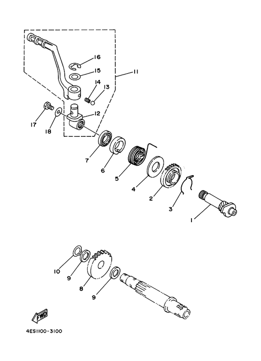 Yamaha 4ES-15620-00 Kick Crank Assy — shown on the Starter parts diagram