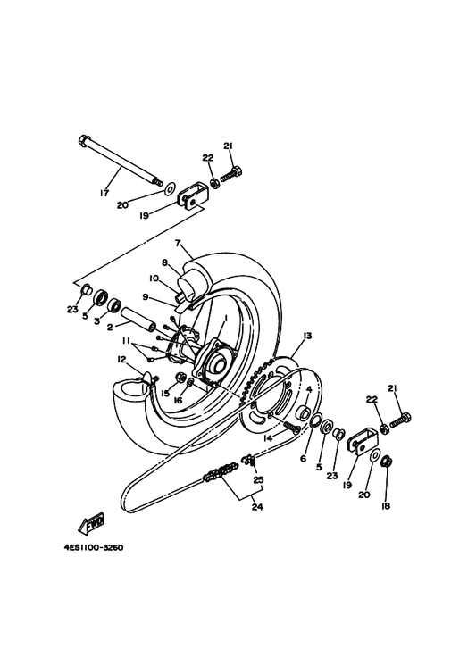 Yamaha 4ES-25383-00 . Collar, Wheel — shown on the Rear Wheel parts diagram