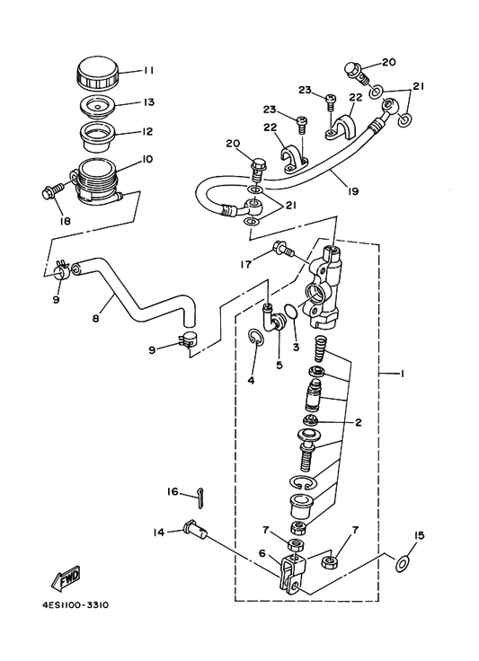 Yamaha 4ES-25895-01 Hose, Reservoir — shown on the Rear Master Cylinder parts diagram