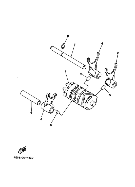 Yamaha 4ES-18540-00 Shift Cam Assy — shown on the Shift Cam & Fork parts diagram