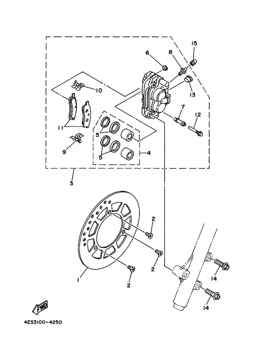 Yamaha 4ES-W0057-10 . Piston Assy, Caliper — shown on the Front Brake Caliper parts diagram