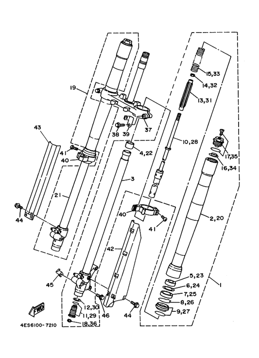 Yamaha 4ES-23141-40 . Spring, Front Fork — shown on the Front Fork parts diagram