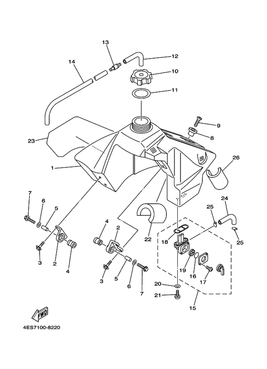 Yamaha 3Y0-24183-00 Damper, Locating 3 — shown on the Fuel Tank parts diagram