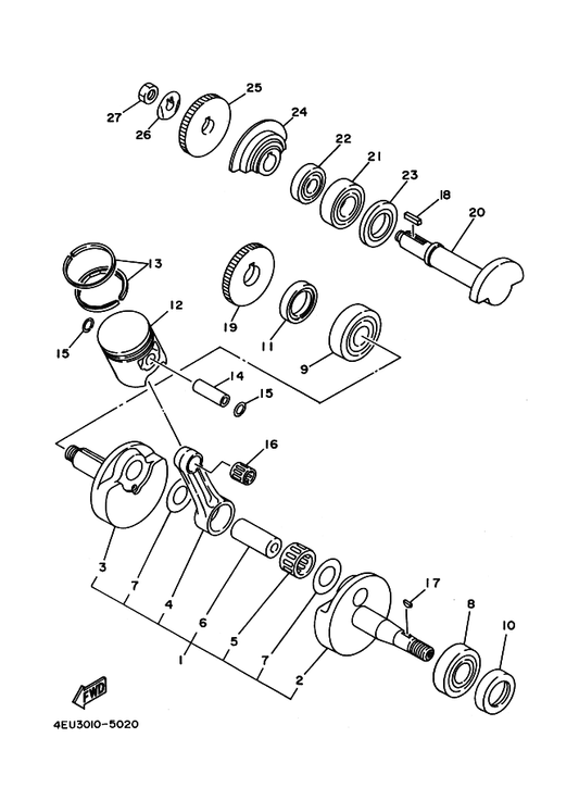 Yamaha 93306-00423 ベアリング — shown on the クランクシヤフト. ピストン parts diagram