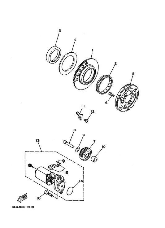 Yamaha 90560-08387 スペーサ — shown on the スタータクラツチ parts diagram
