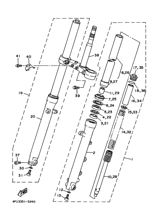 Yamaha 3YX-23125-00 . Metal, Slide 1 — shown on the Front Fork parts diagram