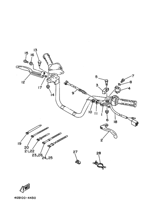 Yamaha 1YW-83980-00 . Front Stop Switch Assy — shown on the Handle Switch & Lever parts diagram