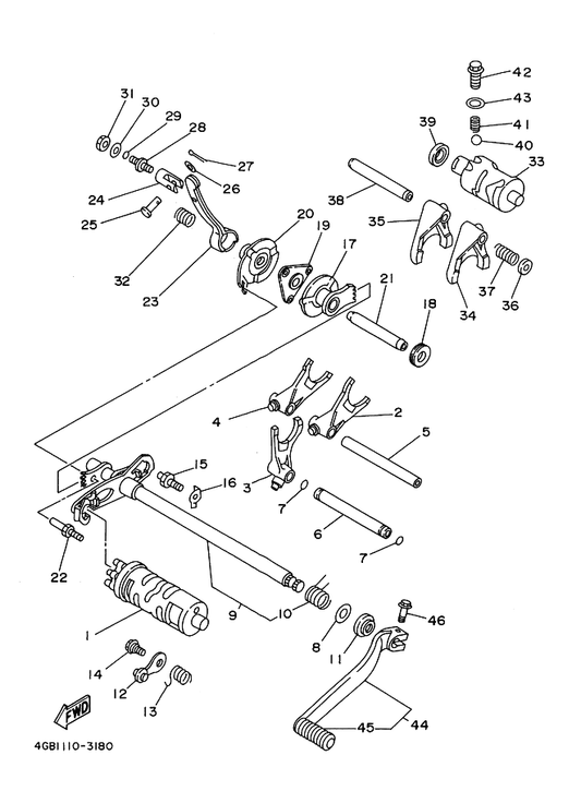 Yamaha 1UY-18140-00 Stopper Lever Assy — shown on the Shift Cam & Fork parts diagram