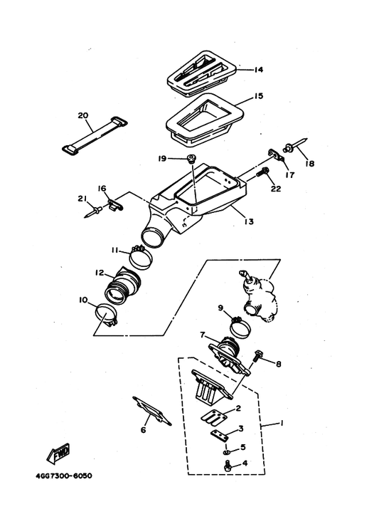 Yamaha 39K-14453-00 Joint, Air Cleaner 1 — shown on the Intake parts diagram