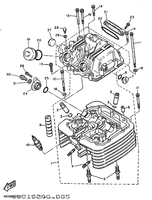 Yamaha 90338-22207 Plug — shown on the Cylinder Head parts diagram
