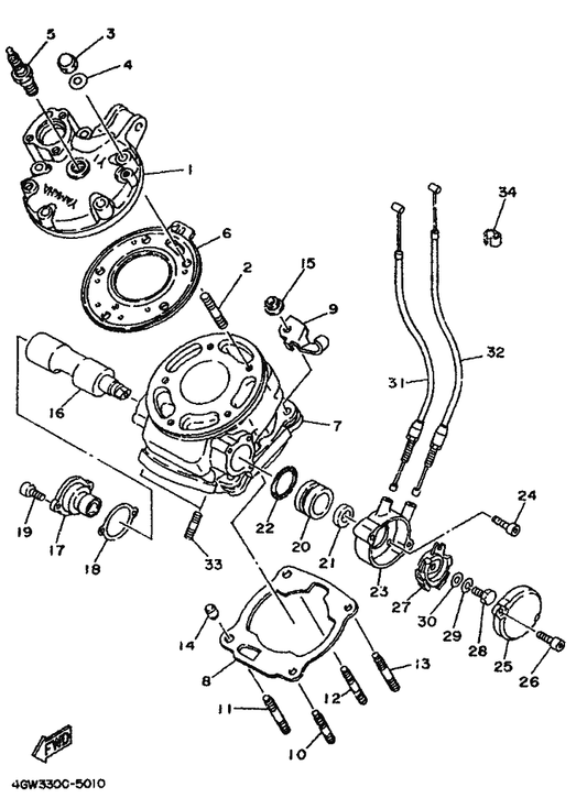 Yamaha 94701-00188 Plug, Spark — shown on the Cylinder parts diagram