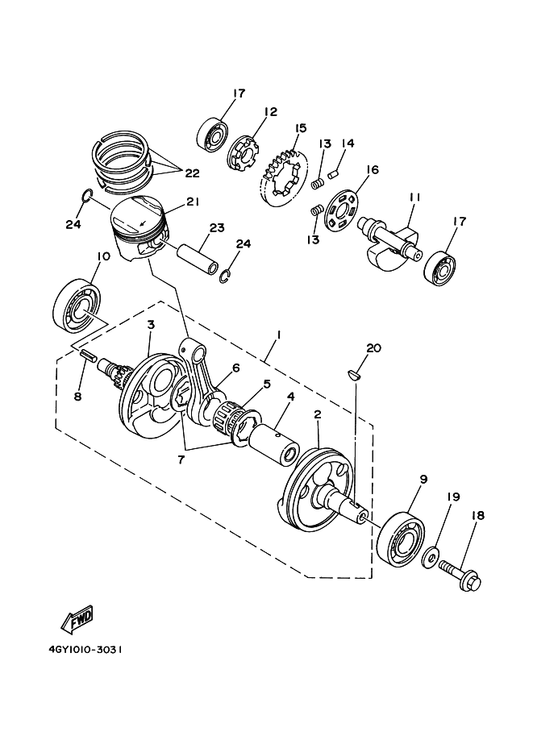 Yamaha 30X-11633-03 P97 Pin, Piston — shown on the Crankshaft & Piston parts diagram