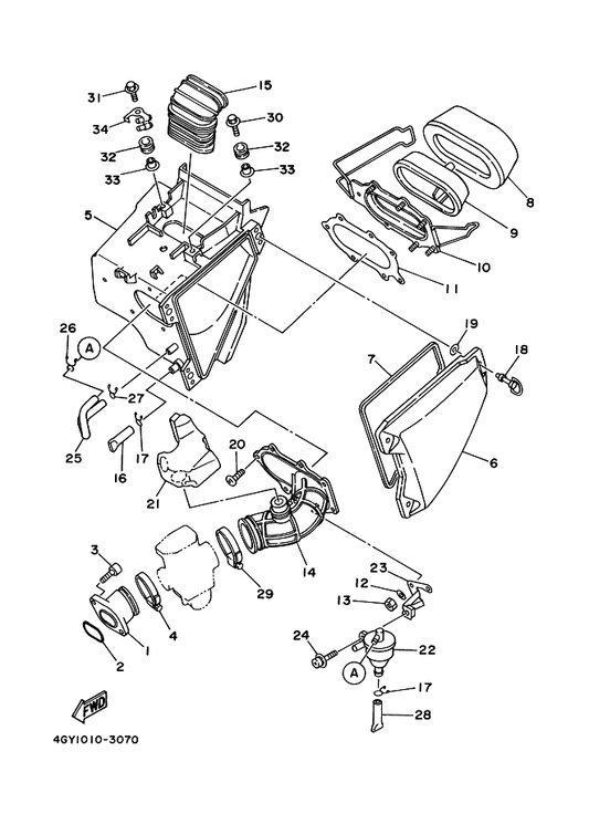 Yamaha 4GY-1443E-00 Pipe, Drain — shown on the Intake parts diagram