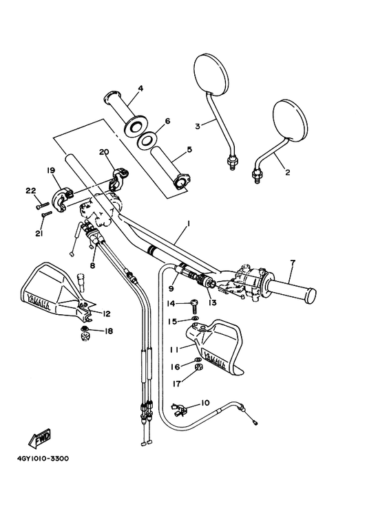 Yamaha 1Y1-26290-60 Back Mirror Assy (R.H) — shown on the Steering Handle & Cable parts diagram