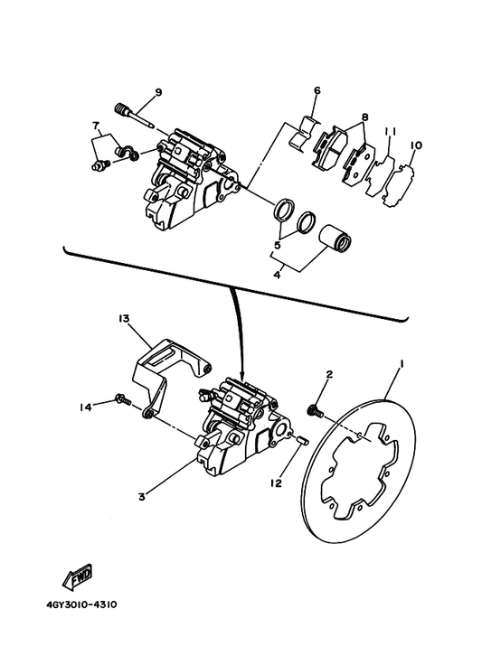 Yamaha 4GY-2582W-00 Disk, Rear Brake 2 — shown on the Rear Brake Caliper parts diagram