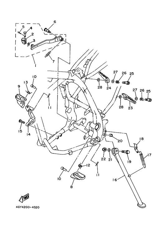 Yamaha 90105-10728 Bolt, Flange — shown on the Stand & Footrest parts diagram