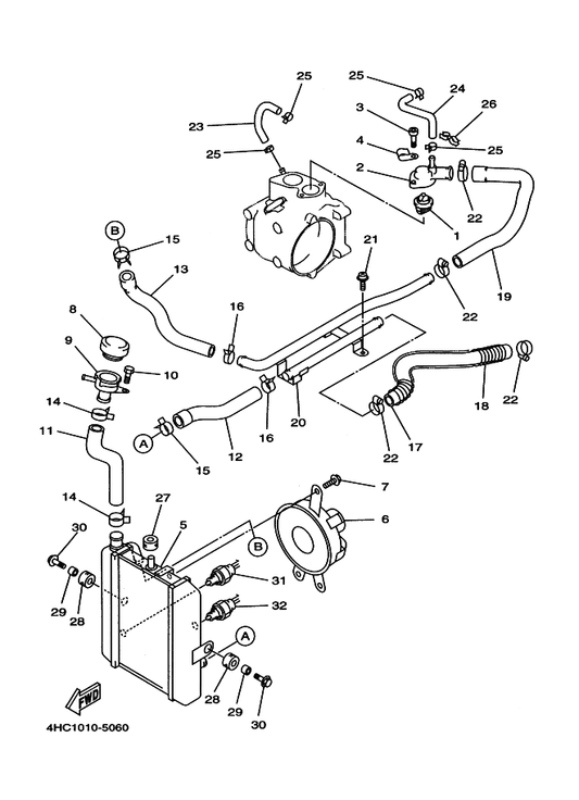 Yamaha 90467-23177 Clip — shown on the Radiator & Hose parts diagram