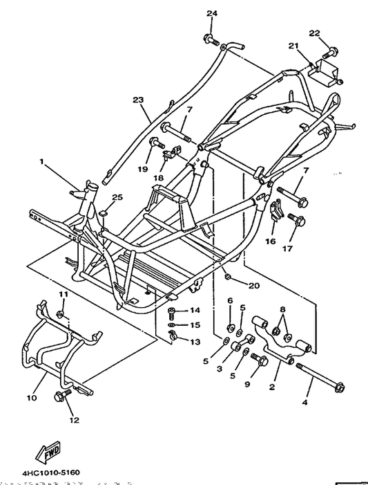 Yamaha 4HC-21480-00 Stay, Engine — shown on the Frame parts diagram