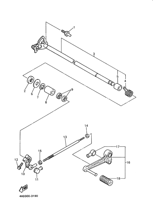 Yamaha 4FM-18110-01 Shift Pedal Assy — shown on the Shift Shaft parts diagram