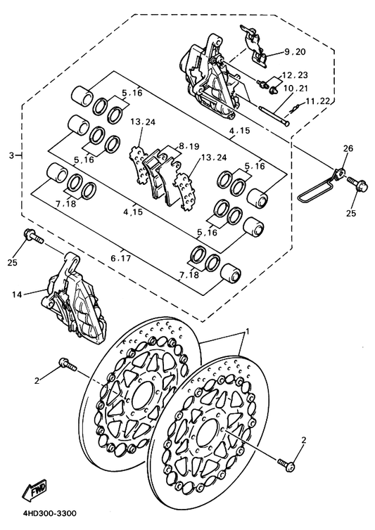 Yamaha 90105-10725 Bolt, Washer Based — shown on the Front Brake Caliper parts diagram