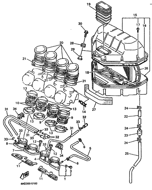 Yamaha 4FM-14453-00 Joint, Air Cleaner 1 — shown on the Intake parts diagram