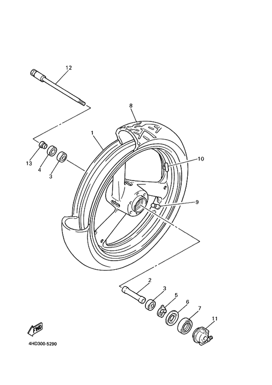 Yamaha 4FM-25190-00 Gear Unit Assy — shown on the Front Wheel parts diagram