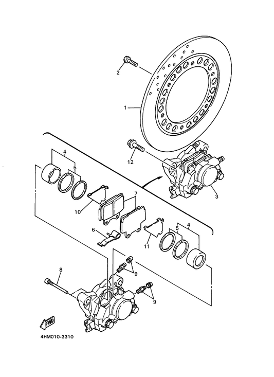 Yamaha 4FL-25924-00 . Pin, Pad — shown on the Rear Brake Caliper parts diagram