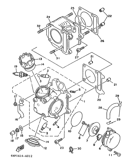Yamaha 93210-628B6 O-Ring — shown on the Cylinder Head parts diagram