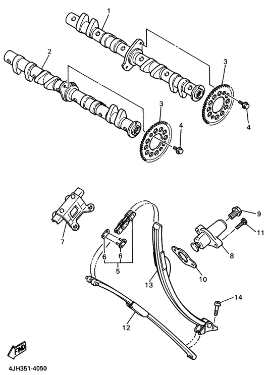 Yamaha 3HE-12251-00 Damper, Chain 1 — shown on the Camshaft & Chain parts diagram