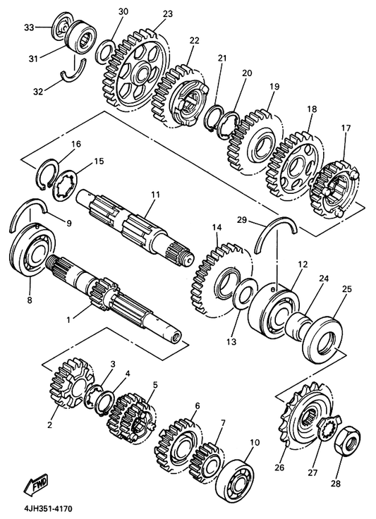 Yamaha 4JH-17411-00 Axle, Main — shown on the Transmission parts diagram