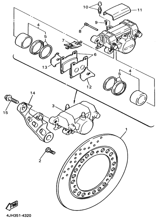 Yamaha 4JH-25819-00 Bracket, Caliper — shown on the Rear Brake Caliper parts diagram
