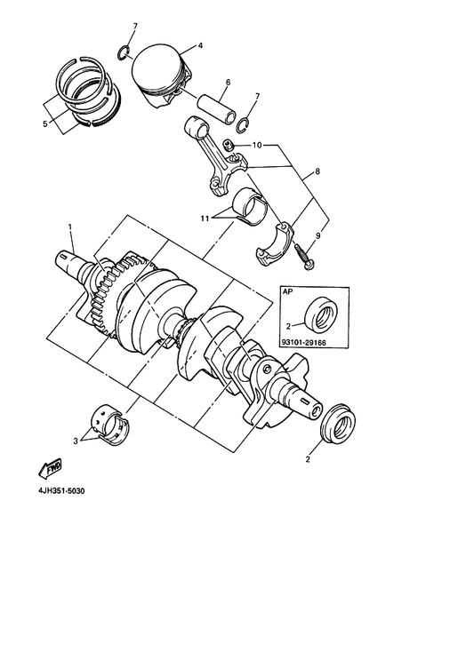 Yamaha 4TV-11416-30 Plane Bearing, Crankshaft 1 — shown on the Crankshaft & Piston parts diagram