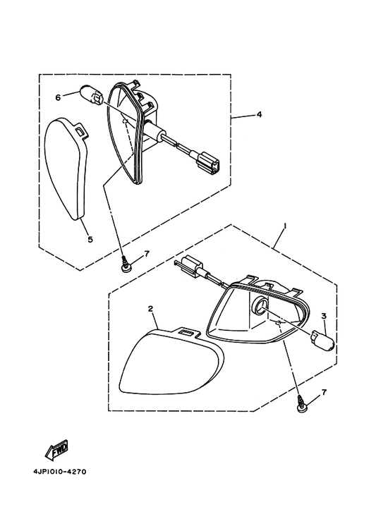 Yamaha 4JP-83310-00 フロントフラツシヤライトアセンブリ 1 — shown on the フラツシヤライト parts diagram
