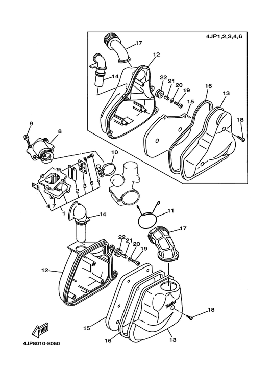 Yamaha 4JP-14451-00 エレメント,エアクリーナ — shown on the インテーク 1 (4Jp1-8) parts diagram