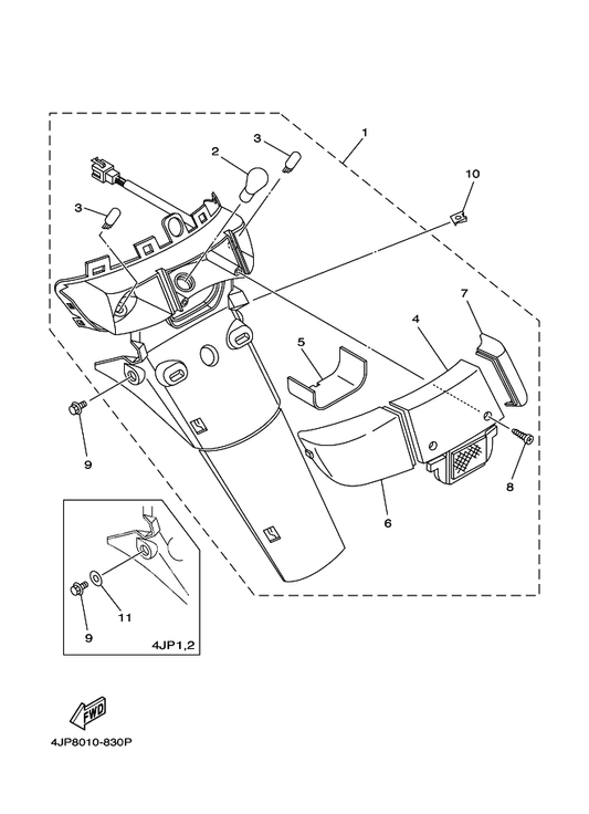 Yamaha 4JP-83332-10 . レンズ,フラツシヤ — shown on the テールライト parts diagram