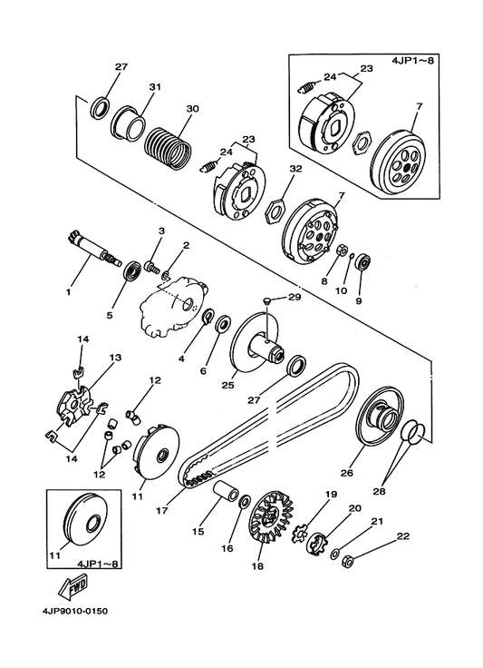 Yamaha 4JP-17632-00 ウエイト — shown on the クラツチ parts diagram