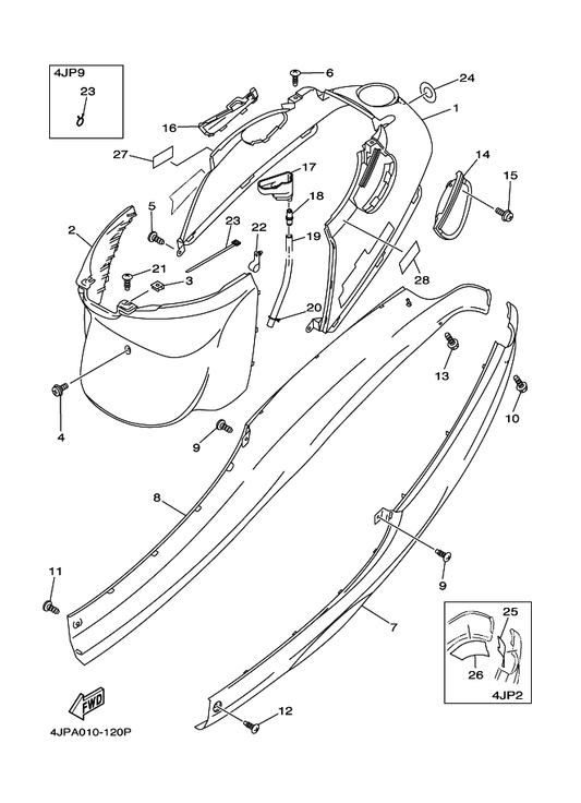 Yamaha 4JP-2171B-00 カバー,ハンドルスタンデング — shown on the サイドカバー parts diagram