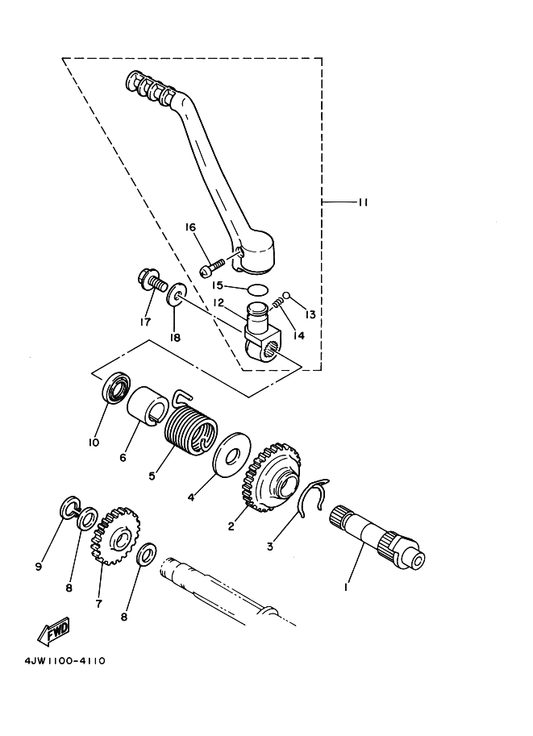 Yamaha 4JW-15620-00 Kick Crank Assy — shown on the Starter parts diagram