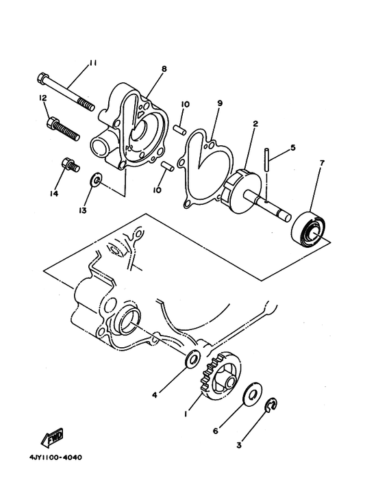 Yamaha 1LX-12450-01 Impeller Shaft Assy — shown on the Water Pump parts diagram