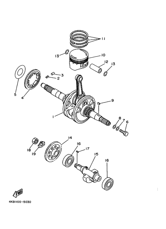 Yamaha 4KB-11536-01 Gear, Drive — shown on the Crankshaft & Piston parts diagram