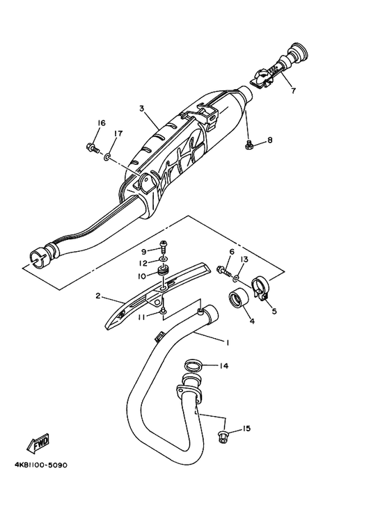 Yamaha 4KB-14711-02 Muffler 1 — shown on the Exhaust parts diagram