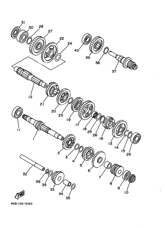 Yamaha 4KB-17432-00 Axle, Idle — shown on the Transmission parts diagram