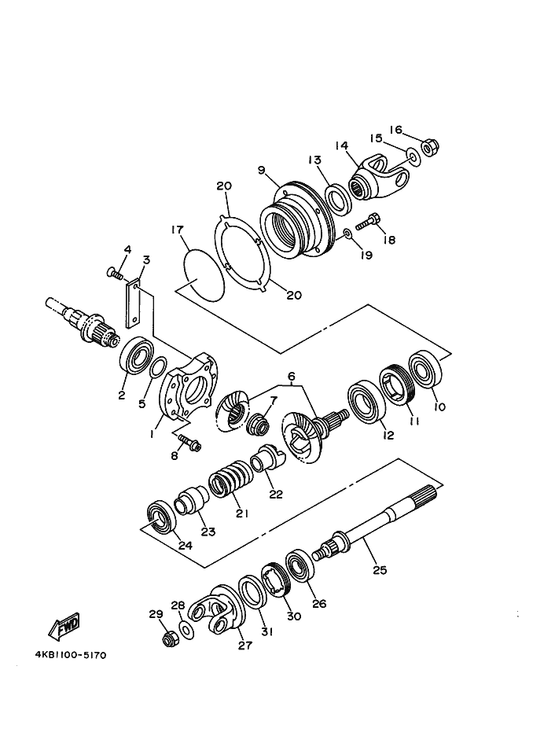 Yamaha 4KB-17531-30 Shim, Pinion — shown on the Middle Drive Gear parts diagram